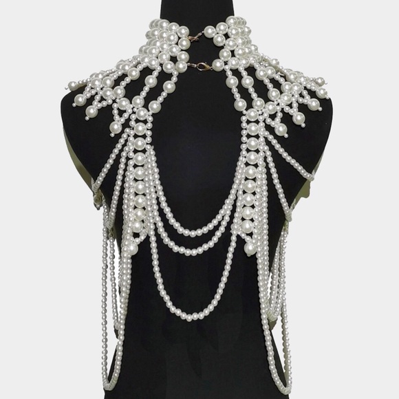 Dramatic Pearl Body Chain Statement Necklace - Picture 3 of 3